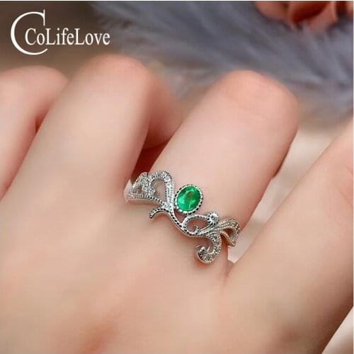 CoLife Jewelry Vintage 925 Silver Emerald Ring for Daily Wear 3mm*4mm Natural Emerald Silver Ring Gemstone Ring Gemstone Ring