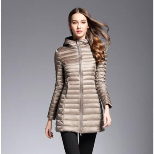 Khaki/navy/red/purple Winter Plus Size Long coats Womens Down Jackets Ultra Light Duck Down Coat Hoodie Autumn Puffer Jacket