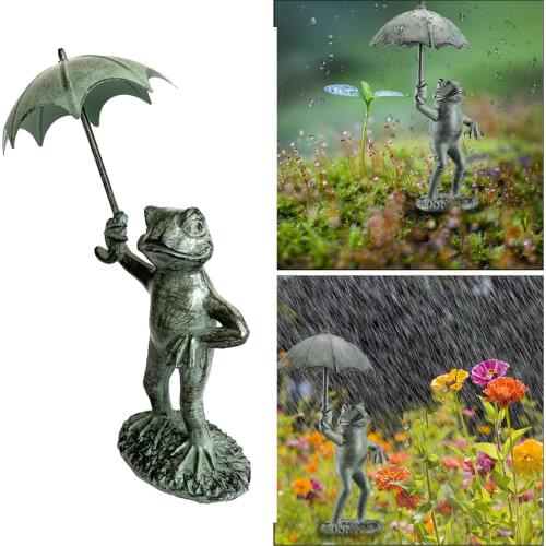 Frog Umbrella Statues Garden Lawn Ornament Art Figurines Indoor Outdoor Decoration Sculpture