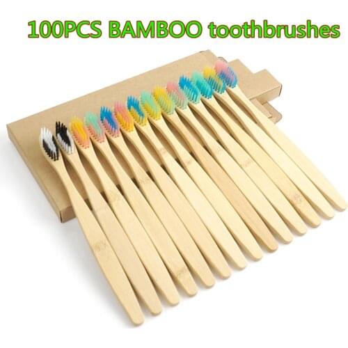 100 Pcs Tooth brush Environmental Bamboo Charcoal Toothbrushes Medium Soft Bristle Wood Handle Vegan Products Brush with case
