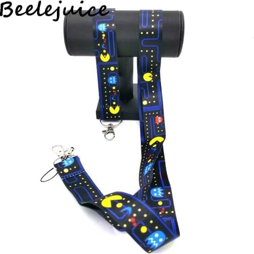 1set Cartoon game pacman Wristlet Lanyard Badge ID Mobile Phone Rope Key Lanyard Neck Straps Accessories webbings ribbons