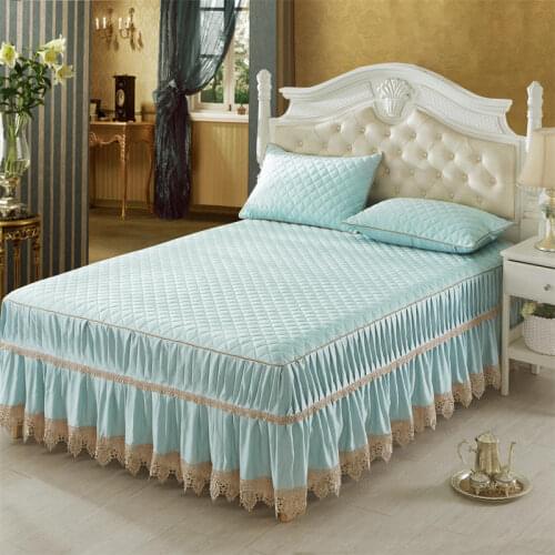 2020 new Thickened quilted modal Bed spread Fitted Sheet Pillowcases 2/3 pcs Solid color embroidered lace Princess bedding