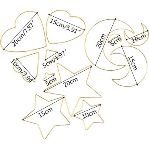 594C 4 Pcs/Set Stars Moon Love Heart Metal Craft Hoops Macrame Dream Catcher Rings