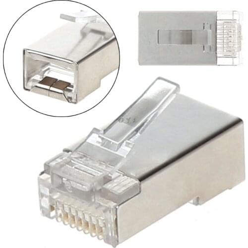 50/100Pcs CAT5 RJ45 8-Pin Shielded Modular Plug Ethernet Network Cable Connector Drop ship