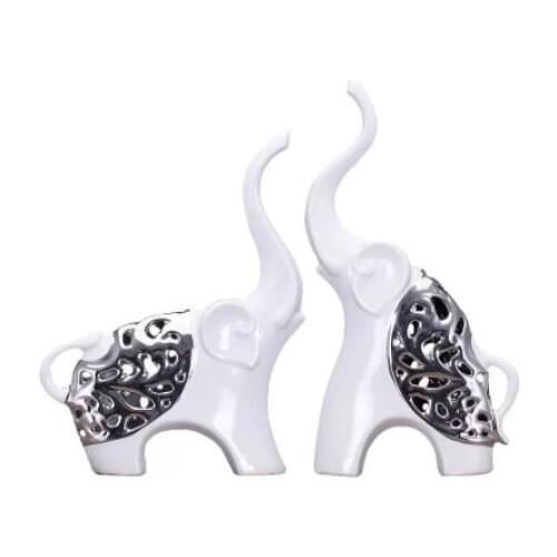 White silver ceramic African elephant home decor crafts room decoration ceramic kawaii ornament porcelain animal figurines