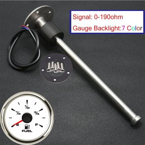 Customized 100-800MM Fuel Level Sensor 0-190ohm Fuel Level Gauge 52MM Gauge 7 Color Backlight Oil Level Sender Unit for Yacht