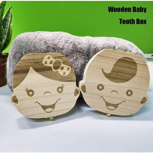Wooden Tooth Box For Newborn Baby English/Spanish Milk Teeth Souvenirs Umbilical Lanugo Box Organizer Collect Kids GiftAccessory