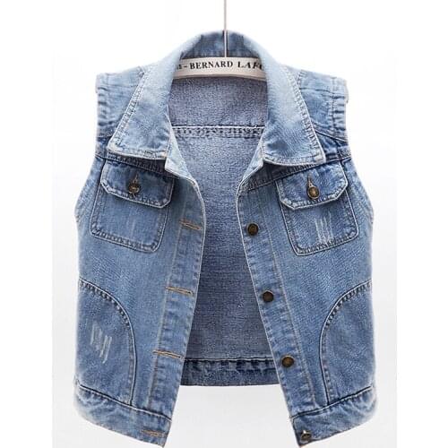 Korean fashion 2020 spring summer NEW women sleeveless denim vests female Scratches vintage jean waistcoat JC237