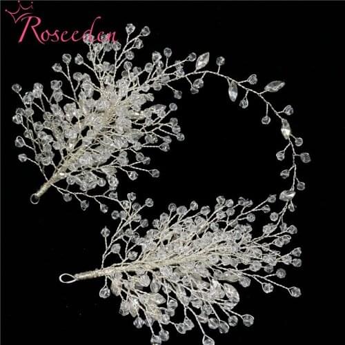 Elegant Clear Crystal Rhinestone Bridal Hair Vine Headband With Double Leaves Wedding Hair Jewelry Accessories Headpiece RE3023