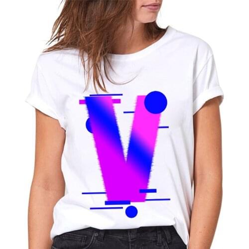 T shirt Women Summer harajuku Alphabet V Print Female Tee Top 90s White Ladies T-shirt Women Tshirt Casual Tshirt femme XXXL