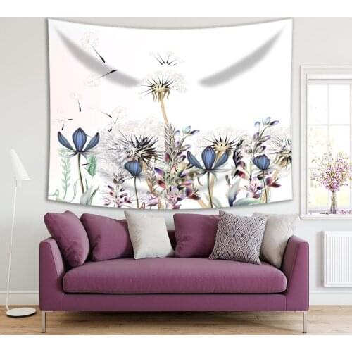 Tapestry Dandelions and Lavender Summer Wildflowers Decorative Nature Botanical Artwork Blue Lilac Beige