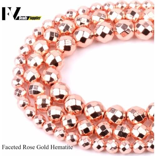 Faceted Rose Gold Hematite Round Beads Accessories 4mm-10mm Natural Stone Beads for Jewelry Making Bracelet Necklace Needlework