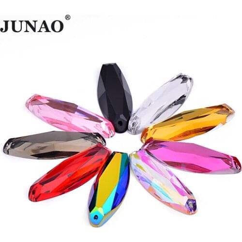 JUNAO 20*58mm Big Size Sew On Colorful Oval Rhinestone Applique Flat Back Acrylic Gems Sewing Strass Crystal Stones DIY Crafts
