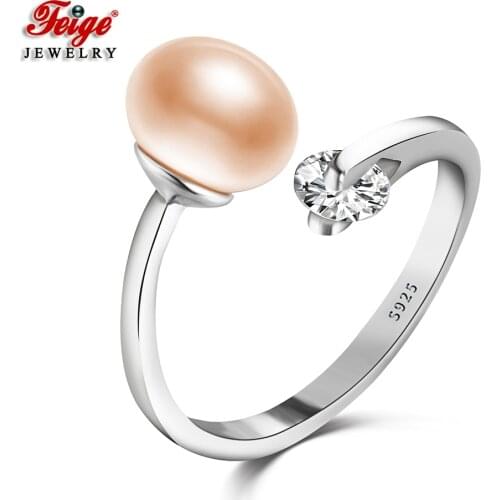 Classic 925 Sterling Silver Natural Pearl Ring for Women Anniversary Jewelry Gifts 8-9MM Pink Pearl Fine Jewelry Wholesale FEIGE