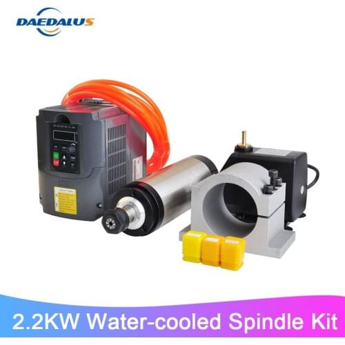 CNC Spindle Kit 2.2KW Water Cooled Spindle Motor 110V 220V VFD Inverter Converter 80MM Clamp 75W Water Pump 3pcs ER20 Collets