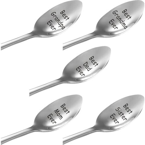 13.1x2.5cm Stainless steel Lettering spoon Best Mom Dad Grandma Sister Ever Engraving Spoon mothers day gift family present 1PC