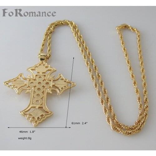 Min ORDER 10$/ NEW YELLOW GOLD COLOR 24" ROPE CHAIN NECKLACE & TWO SIDES ARE SAME JESUS CROSS CHRISTIAN BIG PENDANT