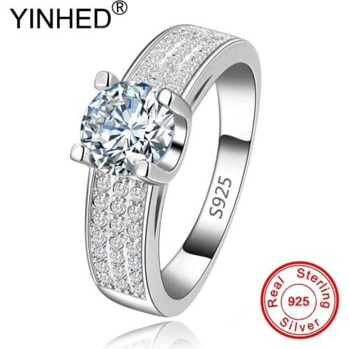 YINHED Trendy 8MM Round CZ Diamond Wedding Rings for Women Solid 925 Sterling Silver Ring Engagement Jewelry ZR112
