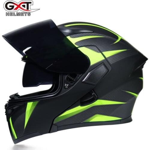 GXT Flip Up Motorcycle Helmet Double Lens Full Face Helmet Casco Racing Capacete with Inner Sun Visor Can Put Bluetooth Headset