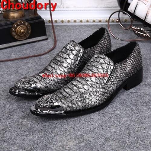 Italian shoes men leather sliver blue oxford loafers snake skin square toe formal shoes glitter size12 alligator shoes for men