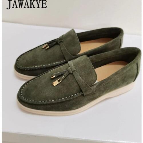 Multicolor Real Leather Suede Flat Shoes for Men Comfortable Round Toe Metal lock Decor Causal Shoes Open Walk Classic Loafers