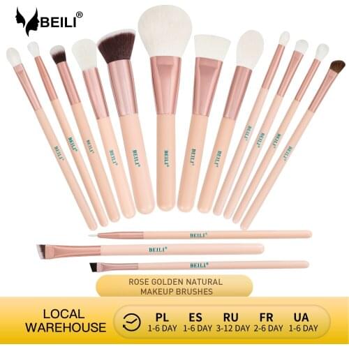 BEILI Makeup Brushes Set 15pcs Pink / Rose Golden Professional Natural Hair Powder Foundation Eyeshadow Eyeliner Eyebrow