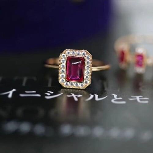 Original design ruby geometric diamond diamond opening adjustable ring retro light luxury charm womens brand silver jewelry