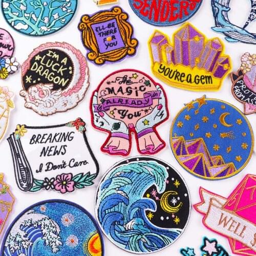 Prajna Cartoon Patches On Clothes Waves Patch Clothing Thermoadhesive Patches Van Gogh Iron On Embroidered Patches For Clothing