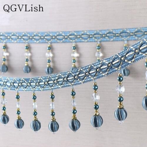 QGVLish 12M/lot Crystal Beads Curtain Tassel Fringe Lace Trim DIY Sew Sofa Stage Lamp Lace Ribbon Belt Curtain Accessories Decor
