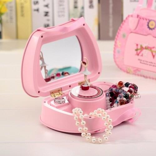 With Mirror Satchel Sculpt Pink Music Box Jewelry Box Friend Birthday Valentines Day Gifts Girl Present Lovers Lovely Ornaments
