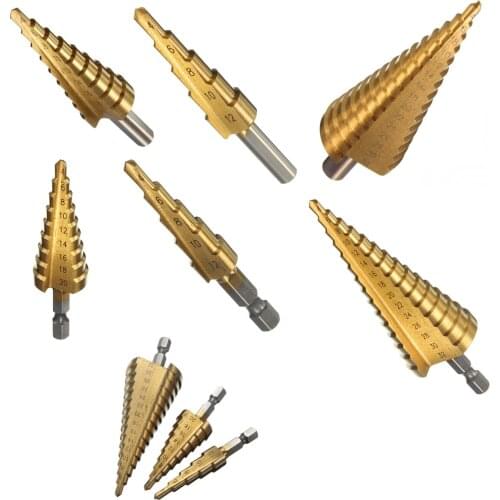 SHGO HOT-HSS drill Step drill Tapered Titanium 1/4 Hexagonal Rod For Drilling Screwdriver 4-32mm