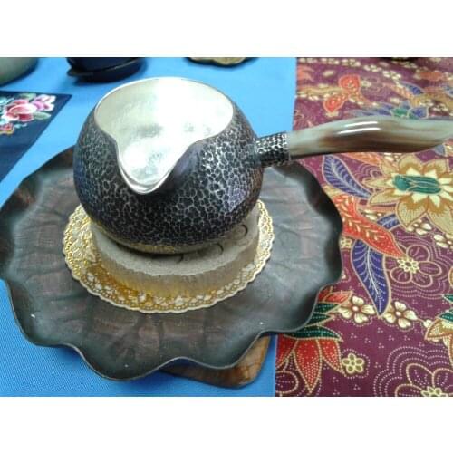 Antique Yak Horns Side Handle Tea Sea 150ML Sterling Silver 230G Cup With Gift Box