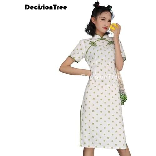 2021 chinese dress printing traditional cheongsam retro dress women elegant festival lady chiffon vestido qipao oriental dress