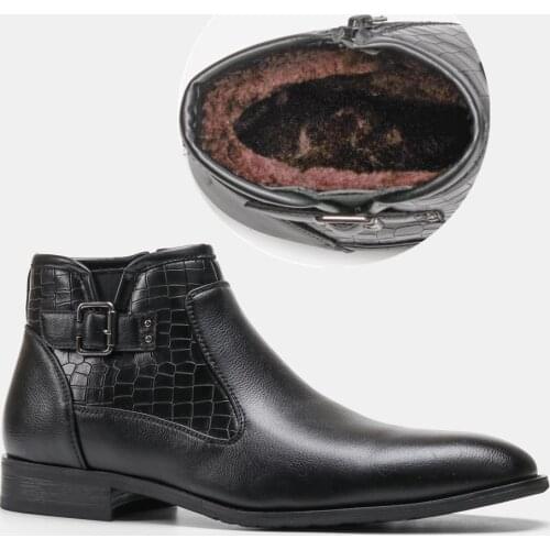 Natural Wool Winter Boots Warmest Handmade Men Winter Shoes Genuine Leather Snow Boots #YM1568