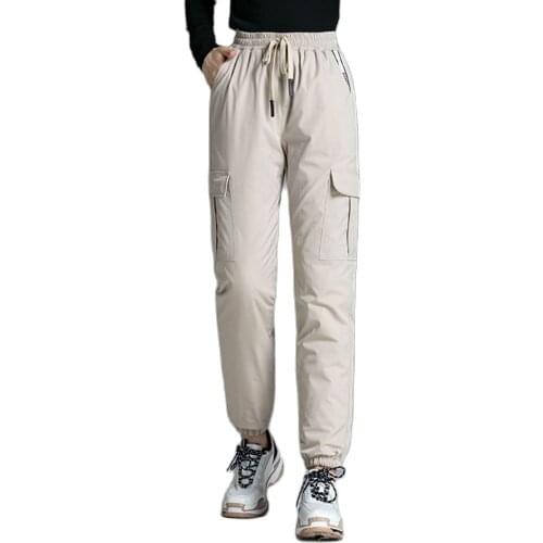 2020 Winter New down Pants Women Outer Wear Overalls Stretch Cotton Trousers Thick plus Size plus Fleece Trousers Black Khaki