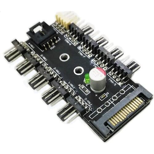 Computer Chassis Fan HUB SATA Port to 10 Way 12V 3 or 4Pin CPU Cooler Cooling Splitter Hub PWM Controller for 12V 3 4Pin Fan NEW