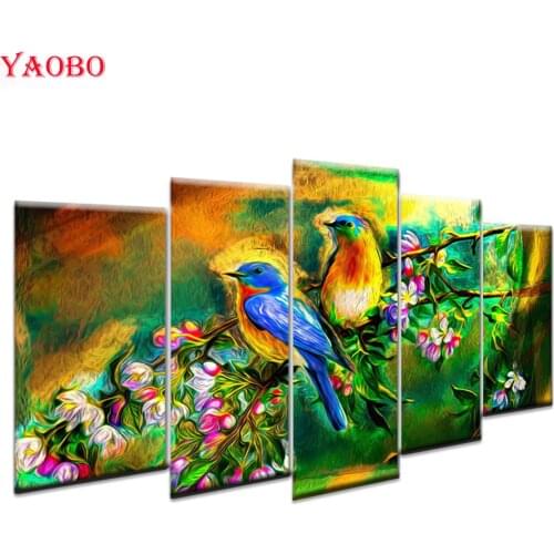 5 Pcs Full Square Diamond Embroidery Birds Multi-picture Combination Mosaic Diamond Painting Cross Stitch Rhinestones Home Decor