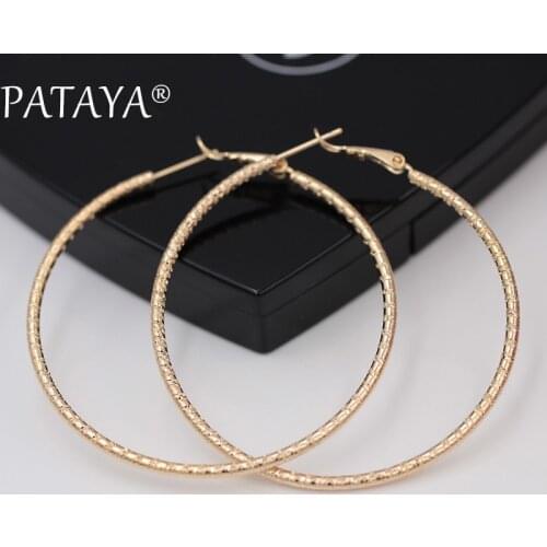 PATAYA New Arrivals Super Big Circle Dangle Earrings 585 Rose Gold Unique Hyperbole Screw Thread Earrings Women Luxury Jewelry