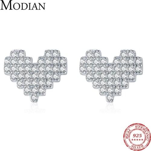 Modian Luxury 925 Sterling Silver Sparkling Heart Stud Earrings for Women Fashion Wedding Engagement Statement Fine Jewelry