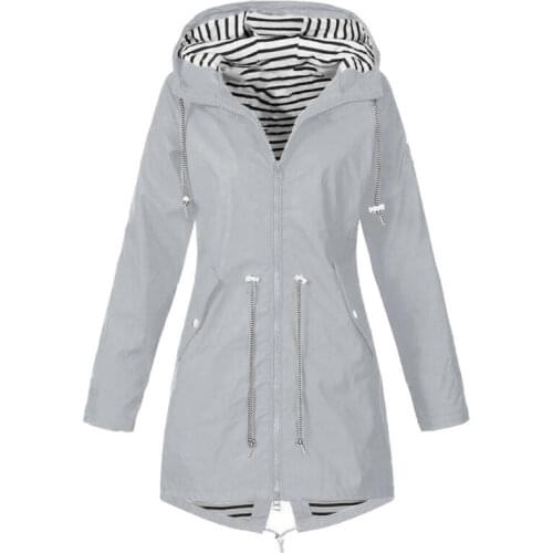 Women Autumn Casual Long Sleeve Hooded Coat Windproof Zip Up Trench Outwear Warm Clothes Large Size