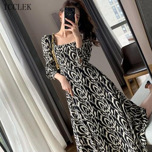 French Vintage Hepburn Square Collar Dress 2021 Spring Autumn WomenS Clothing One-Piece Korean Elegant Dresses Vestido De Mujer