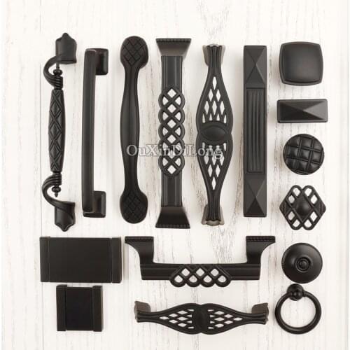 10PCS Elegant Black Furniture Handles Zinc Alloy Drawer Closet Cupboard Cabinet Knobs and Handles European Kitchen Pull Handles