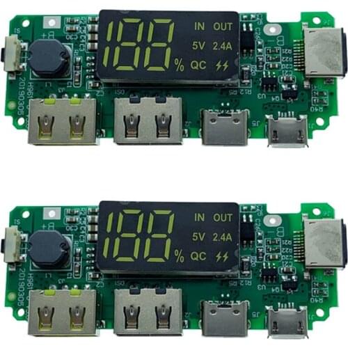 LED Dual USB 5V 2.4A Micro/Type-C USB Mobile Power Bank 18650 Charging Module Lithium Battery Charger Board 2Pcs