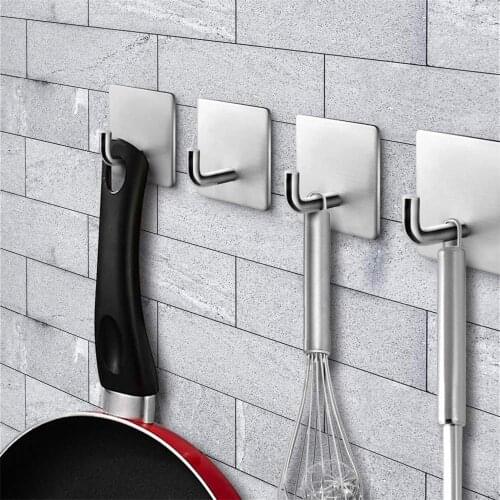 4PCS Stainless Steel Towel Hooks/Bathroom Hook Self Wall Adhesive Hanging Hooks Bathroom Products D70