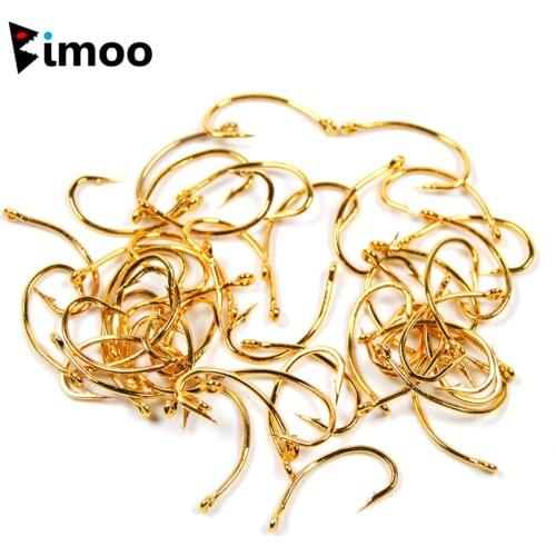 Bimoo 100pcs #10 #12 #14 #16 Gold Color Nymph Scud Shrimp Pupae Larvae Caddis Emerges Dry Fly Tying Light Fish Hooks