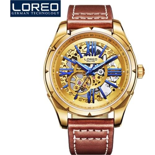LOREO Transparent Mechanical Watch Men 50M Waterproof Mens Automatic Skeleton Watches Top Brand Luxury Wristwatches Relogio