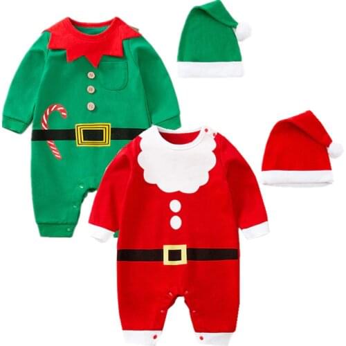 New Born Baby Romper Christmas Long Sleeve Baby Jumpsuit Santa Claus Baby Costume Winter Baby Hat Set Baby Boys Girl Clothes