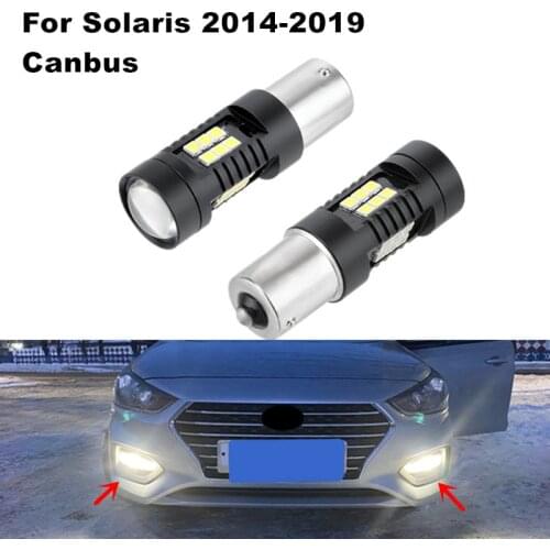 For Hyundai Solaris 2014 2015 2016 2017 2018 2019 2x 1156 BA15S 3030 21SMD Canbus Error Free White LED DRL Daytime Running light