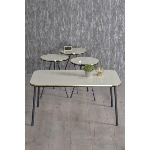 Black Metal Foot Double Gold Cream Zigon Coffee Table And Medium Coffee Table Set
