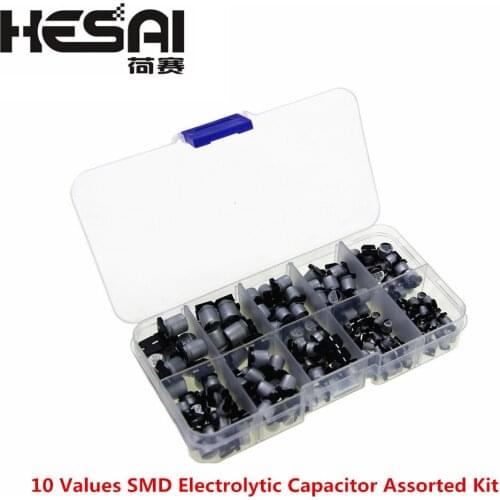 10 Values 200pcs SMD Electrolytic Capacitor Assorted Kit 10V~50V 1uF~470uF with Storage Box